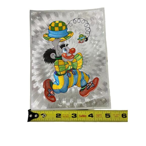 Vintage Clown Dufex Foil Print 80s Unframed 654435 FJ Warren Ltd Kitsch - Picture 2 of 9